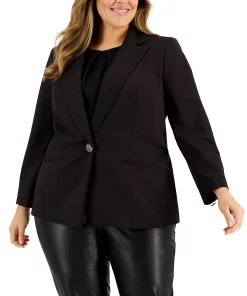 Kasper Plus Size Notched-Collar One-Button Jacket -CeCe cloth-shop 22186956 fpx