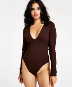 Bar III Women's Plunging V-Neck Compression Thong Bodysuit, Created For Macy's -CeCe cloth-shop 22187210 fpx