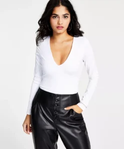 Bar III Women's Plunging V-Neck Compression Thong Bodysuit, Created For Macy's