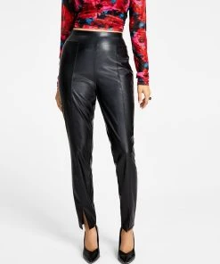 Bar III Women's Slit-Hem Faux-Leather Pull-On Pants, Created For Macy's