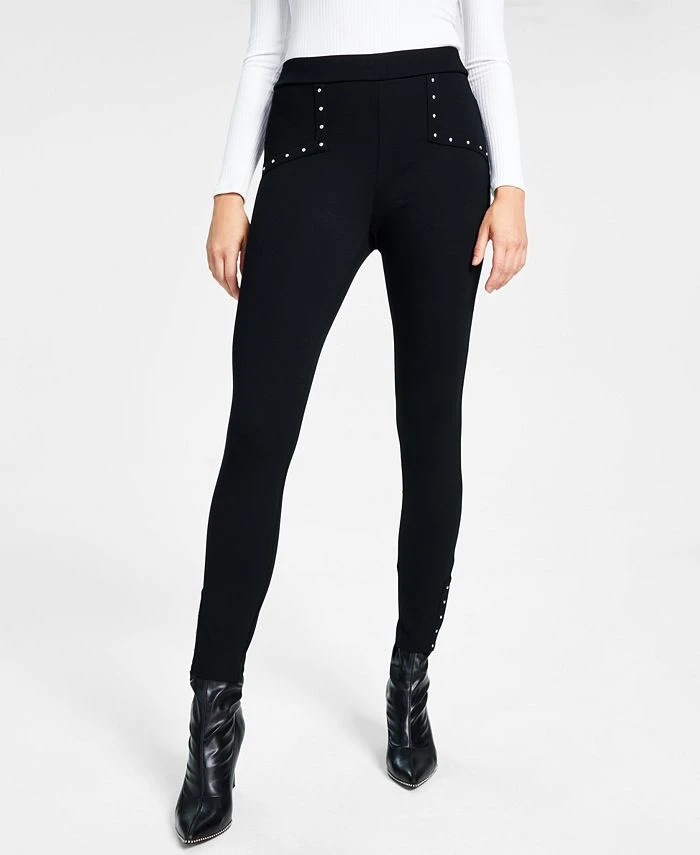 Bar III Women's Studded Waist Detail Pull-On Leggings, Created For Macy's 1 Bar III Women's Studded Waist Detail Pull-On Leggings, Created For Macy's