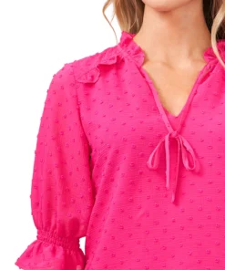 CeCe Women's Split-Neck Clip-Dot Elbow Sleeve Blouse -CeCe cloth-shop 22199360 fpx