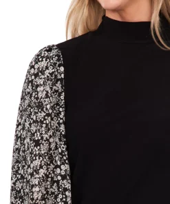 CeCe Women's Mock Neck Printed Sleeve Knit Top -CeCe cloth-shop 22200082 fpx 1