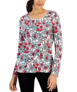 Karen Scott Women's-Long Sleeve Floral-Print Top, Created For Macy's