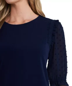 CeCe Women's Ruffle Mixed-Media Elbow Sleeve Blouse -CeCe cloth-shop 22206904 fpx