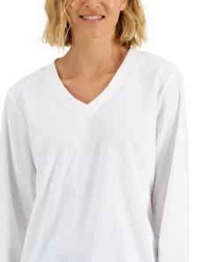 Karen Scott Women's Textured Microfleece V-Neck Top, Created For Macy's -CeCe cloth-shop 22220943 fpx