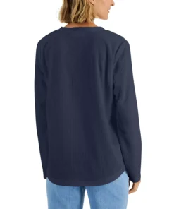 Karen Scott Women's Textured Microfleece V-Neck Top, Created For Macy's -CeCe cloth-shop 22220948 fpx