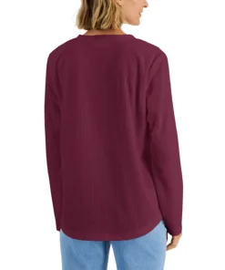 Karen Scott Women's Textured Microfleece V-Neck Top, Created For Macy's -CeCe cloth-shop 22220949 fpx