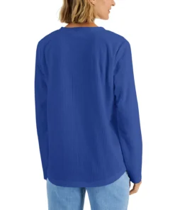 Karen Scott Women's Textured Microfleece V-Neck Top, Created For Macy's -CeCe cloth-shop 22220955 fpx