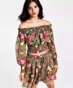 Bar III Women's Floral Print Off-The-Shoulder Top, Created For Macy's 6 Bar III Women's Floral Print Off-The-Shoulder Top, Created For Macy's -CeCe cloth-shop 22247677 fpx
