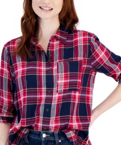 Style & Co Women's Cotton Plaid Button-Front Shirt, Created For Macy's -CeCe cloth-shop 22254779 fpx