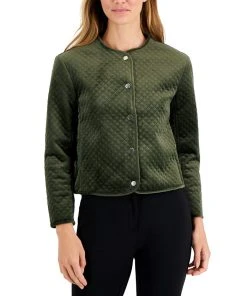 Anne Klein Women's Quilted Snap-Front Velvet Jacket