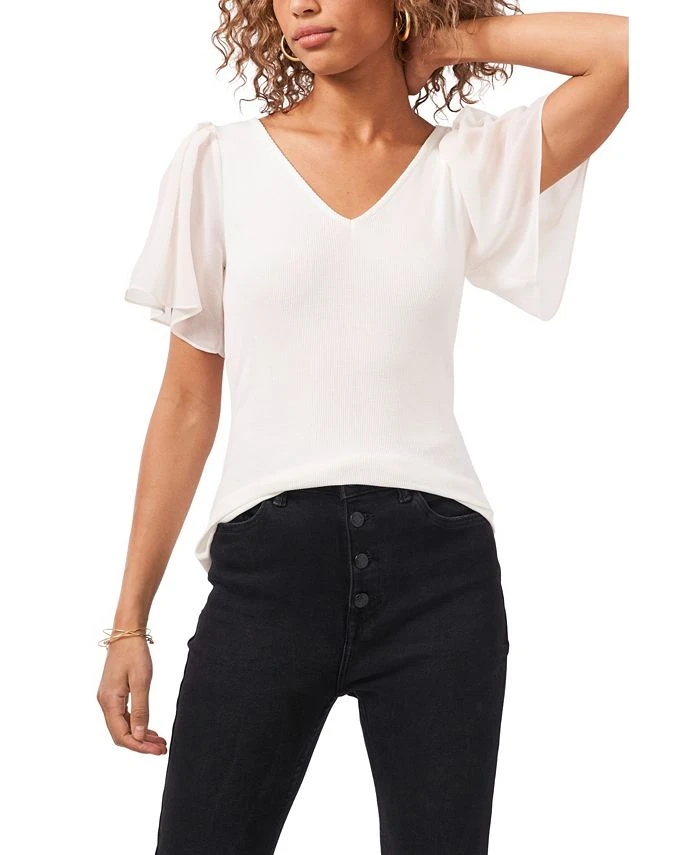 1.STATE Women's Flutter Short Sleeve V-Neck Top 1 1.STATE Women's Flutter Short Sleeve V-Neck Top