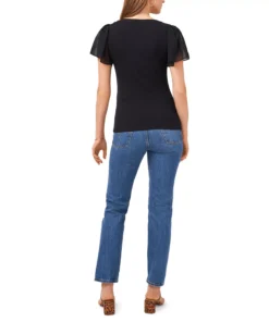 1.STATE Women's Flutter Short Sleeve V-Neck Top 12 1.STATE Women's Flutter Short Sleeve V-Neck Top -CeCe cloth-shop 22264372 fpx