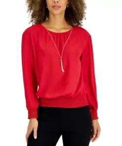 JM Collection Women's Smocked Necklace Top, Created For Macy's -CeCe cloth-shop 22269562 fpx