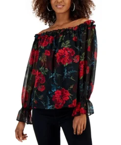 INC International Concepts Women's Printed Off-The-Shoulder Blouse, Created For Macy's
