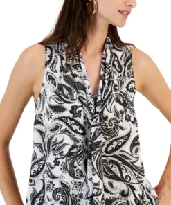 INC International Concepts Women's Printed Tie-Neck Top, Created For Macy's -CeCe cloth-shop 22269830 fpx