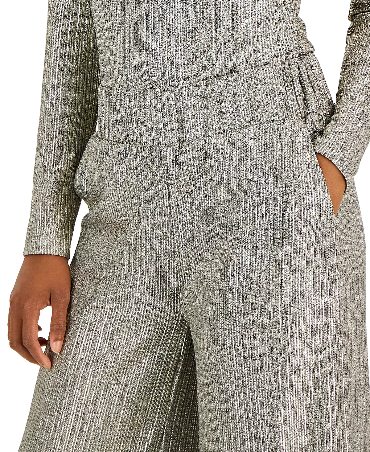 INC International Concepts Women's Metallic Wide-Leg High Rise Pull-On Pants, Created For Macy's 4 INC International Concepts Women's Metallic Wide-Leg High Rise Pull-On Pants, Created For Macy's - Image 4