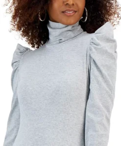 INC International Concepts Women's Metallic Ribbed Puff-Sleeve Turtleneck Top, Created For Macy's -CeCe cloth-shop 22270476 fpx