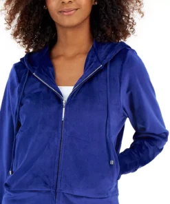 INC International Concepts Women's Velour Zip-Up Hoodie, Created For Macy's -CeCe cloth-shop 22270566 fpx