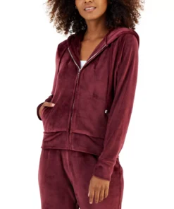 INC International Concepts Women's Velour Zip-Up Hoodie, Created For Macy's -CeCe cloth-shop 22270568 fpx