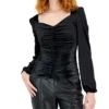 INC International Concepts Women's Sweetheart-Neck Ruched Velvet Top, Created For Macy's