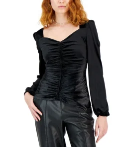 INC International Concepts Women's Sweetheart-Neck Ruched Velvet Top, Created For Macy's