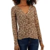 INC International Concepts Women's Animal-Print Ruched-Front V-Neck Top, Created For Macy's