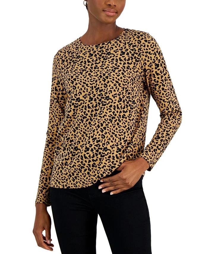 Style & Co Women's Printed Long-Sleeved T-Shirt, Created For Macy's 1 Style & Co Women's Printed Long-Sleeved T-Shirt, Created For Macy's