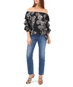 Vince Camuto Women's Bubble Sleeve Blooming Paisley Blouse -CeCe cloth-shop 22291723 fpx