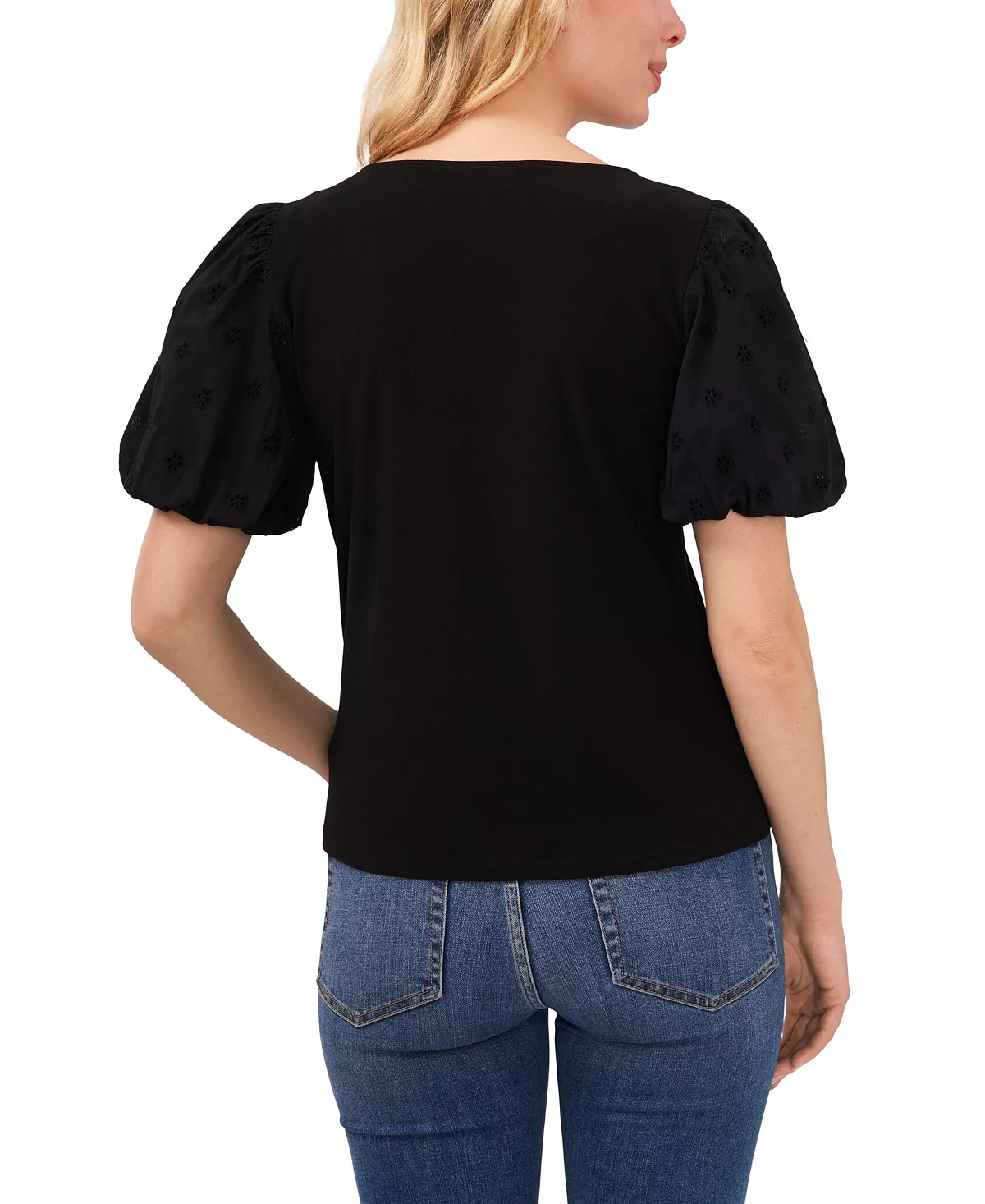 CeCe Women's Balloon Eyelet Sleeve Square Neck Knit Top 2 CeCe Women's Balloon Eyelet Sleeve Square Neck Knit Top - Image 2