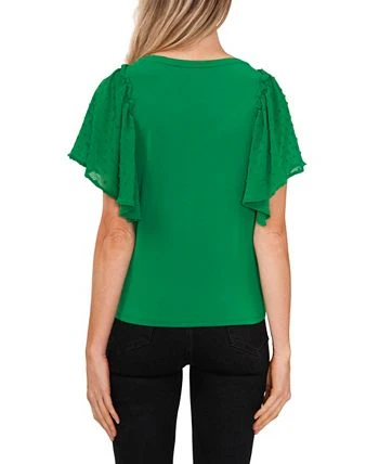 CeCe Women's Combo Flutter Sleeve V-neck Blouse 2 CeCe Women's Combo Flutter Sleeve V-neck Blouse - Image 2