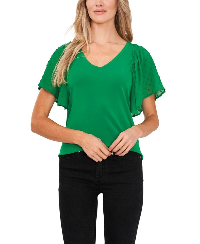 CeCe Women's Combo Flutter Sleeve V-neck Blouse 1 CeCe Women's Combo Flutter Sleeve V-neck Blouse