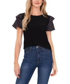 CeCe Women's Mixed Media Top