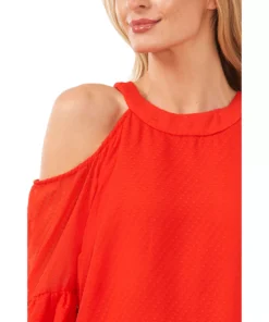 CeCe Women's Cold Shoulder Clip Dot Blouse -CeCe cloth-shop 22295689 fpx