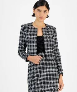 Bar III Women's Plaid Tweed Open-Front Cropped Jacket, Created For Macy's
