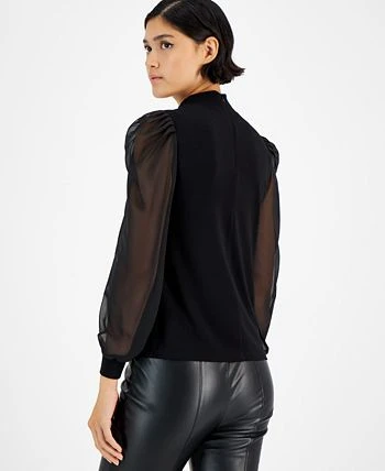 Bar III Women's Embroidered Funnel-Neck Sheer-Sleeve Top, Created For Macy's 2 Bar III Women's Embroidered Funnel-Neck Sheer-Sleeve Top, Created For Macy's - Image 2