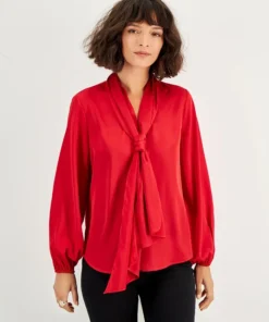 Bar III Women's Bow-Tie Long-Sleeve Blouse, Created For Macy's