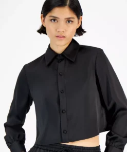 Bar III Women's Cropped Button-Front Long-Sleeve Blouse, Created For Macy's -CeCe cloth-shop 22299147 fpx