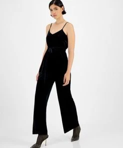 Bar III Women's Velvet V-Neck Scoop-Back Belted Jumpsuit, Created For Macy's 7 Bar III Women's Velvet V-Neck Scoop-Back Belted Jumpsuit, Created For Macy's -CeCe cloth-shop 22299156 fpx