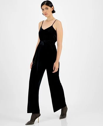 Bar III Women's Velvet V-Neck Scoop-Back Belted Jumpsuit, Created For Macy's 3 Bar III Women's Velvet V-Neck Scoop-Back Belted Jumpsuit, Created For Macy's - Image 3