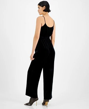 Bar III Women's Velvet V-Neck Scoop-Back Belted Jumpsuit, Created For Macy's 2 Bar III Women's Velvet V-Neck Scoop-Back Belted Jumpsuit, Created For Macy's - Image 2