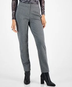 Bar III Women's Shimmer Herringbone Straight-Leg Ankle Pants, Created For Macy's