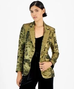 Bar III Women's Metallic Notched Collar One-Button Jacket, Created For Macy's