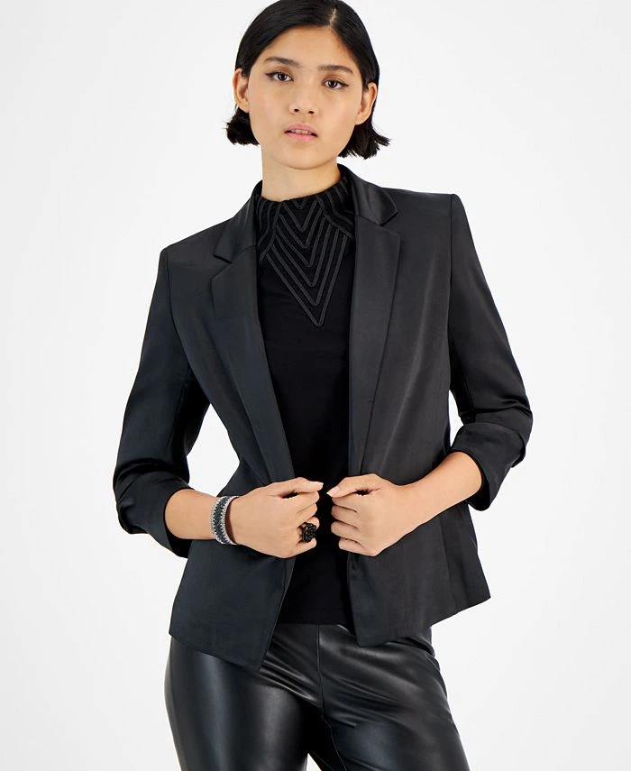 Bar III Women's Washed Satin Pleated-Sleeve Jacket, Created For Macy's 1 Bar III Women's Washed Satin Pleated-Sleeve Jacket, Created For Macy's