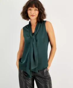 Bar III Women's Sleeveless Bow-Tie Blouse, Created For Macy's