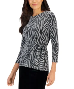 Kasper Women's Side-Tie Metallic Shimmer Knit Top