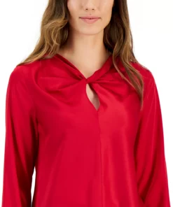 Kasper Women's Twisted Keyhole-Neck Long-Sleeve Top 10 Kasper Women's Twisted Keyhole-Neck Long-Sleeve Top -CeCe cloth-shop 22302785 fpx
