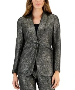 Kasper Women's Metallic Shimmer Jacquard Shawl-Collar Jacket