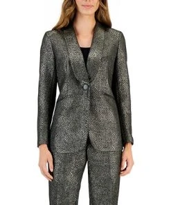 Kasper Women's Metallic Shimmer Jacquard Shawl-Collar Jacket -CeCe cloth-shop 22302895 fpx